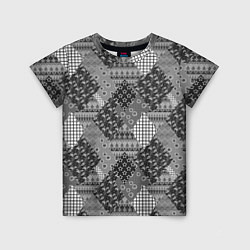 Футболка детская Black and White Ethnic Patchwork Pattern, цвет: 3D-принт