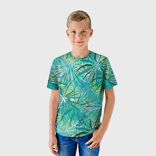Детская футболка Тропические листья на зеленом фоне / 3D-принт – фото 3