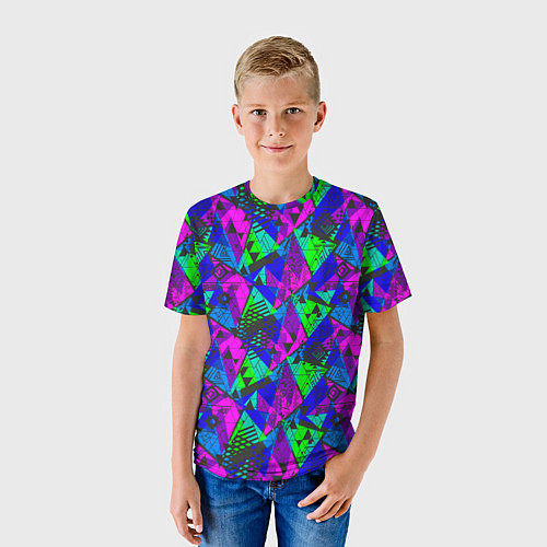 Детская футболка Неоновый абстрактный геометрический узор / 3D-принт – фото 3