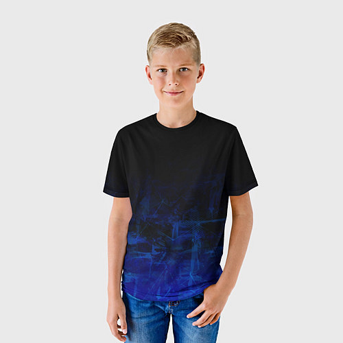 Детская футболка Однотонный черный и темно синий гранжевый градиент / 3D-принт – фото 3