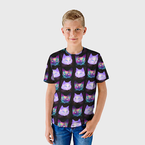 Детская футболка Неоновые кошачьи морды / 3D-принт – фото 3