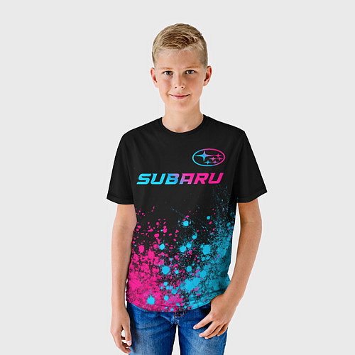 Детская футболка Subaru - neon gradient: символ сверху / 3D-принт – фото 3