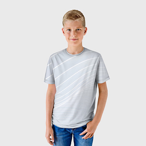 Детская футболка Серый фон и белые линии / 3D-принт – фото 3