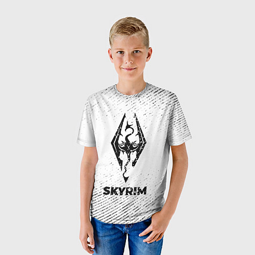 Детская футболка Skyrim с потертостями на светлом фоне / 3D-принт – фото 3