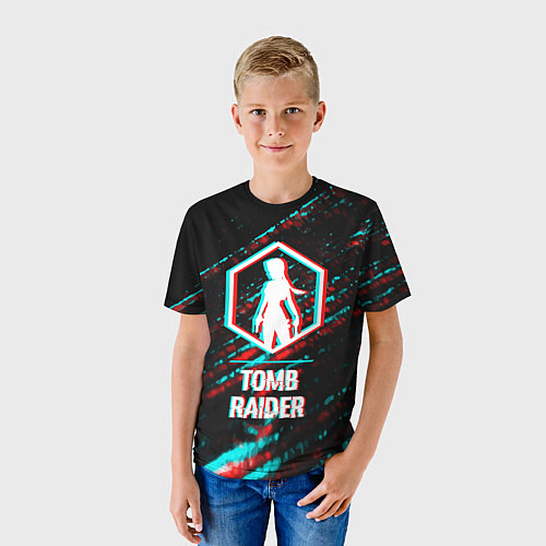 Детская футболка Tomb Raider в стиле glitch и баги графики на темно / 3D-принт – фото 3