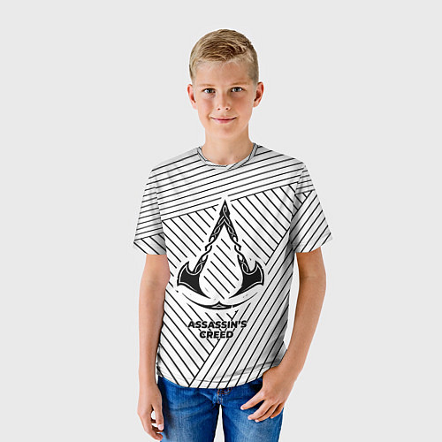 Детская футболка Символ Assassins Creed на светлом фоне с полосами / 3D-принт – фото 3