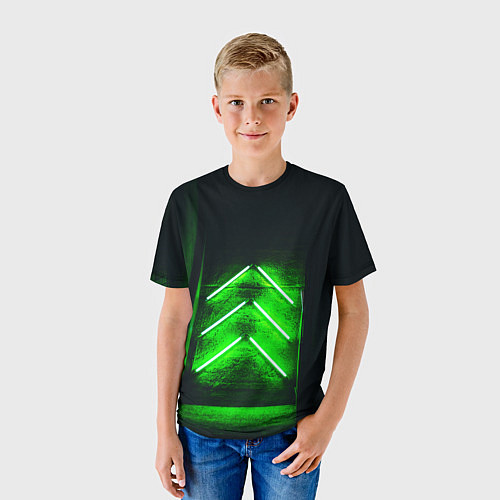 Детская футболка Неоновые зелёные стрелки во тьме / 3D-принт – фото 3