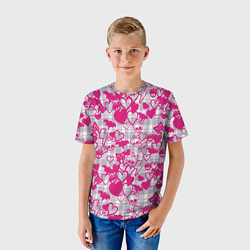 Детская футболка Розовые черепа паттерн / 3D-принт – фото 3