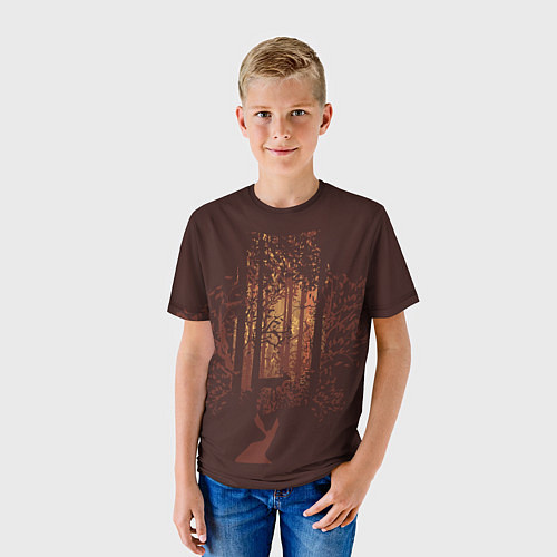 Детская футболка Осенний лес внутри силуэта совы / 3D-принт – фото 3