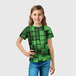 Футболка детская Киберпанк броня - Зелёный металлические кубы, цвет: 3D-принт — фото 2