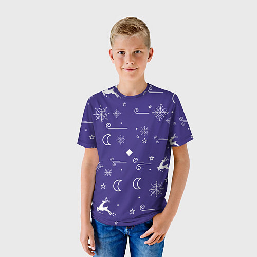 Детская футболка Новый год олени, снежинки, ветер / 3D-принт – фото 3