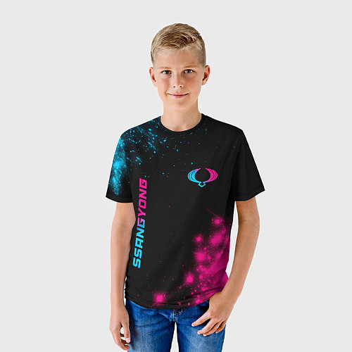 Детская футболка SsangYong - neon gradient: надпись, символ / 3D-принт – фото 3