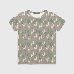 Футболка детская Три забавных ламы среди кактусов, цвет: 3D-принт