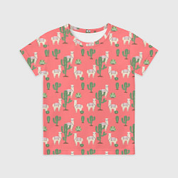 Футболка детская Три забавных альпака среди кактусов, цвет: 3D-принт