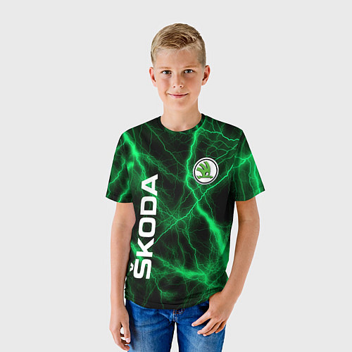 Детская футболка Шкода зеленые молнии / 3D-принт – фото 3