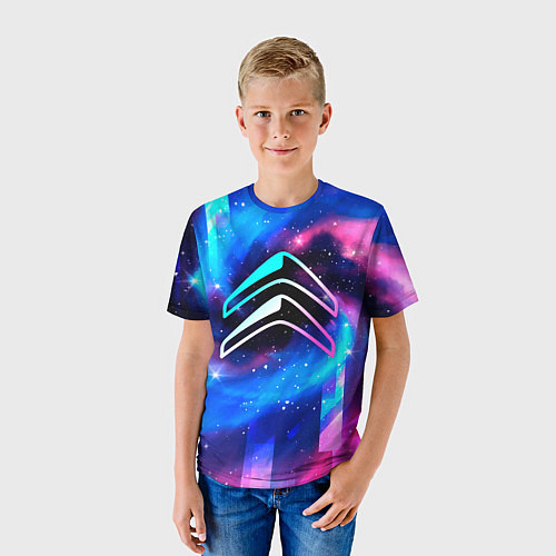 Детская футболка Citroen неоновый космос / 3D-принт – фото 3