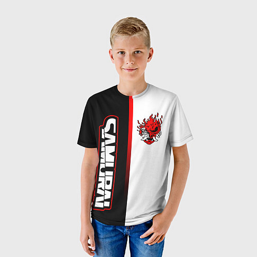 Детская футболка Киберпанк 2077 - Черно-белый с красной линией / 3D-принт – фото 3