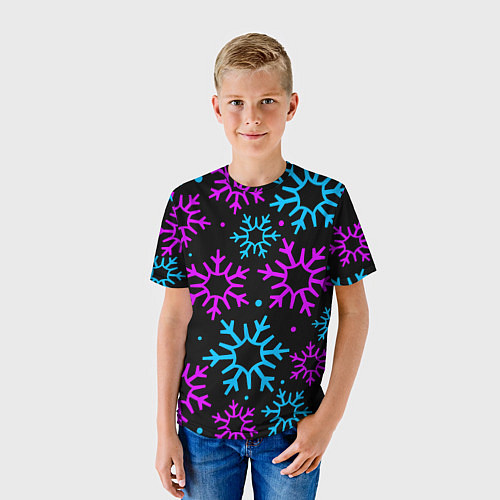 Детская футболка Неоновые снежинки / 3D-принт – фото 3