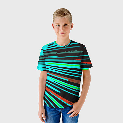 Детская футболка Расходящиеся неоновые лучи / 3D-принт – фото 3