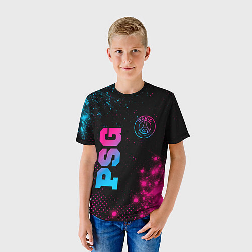 Детская футболка PSG - neon gradient: надпись, символ / 3D-принт – фото 3