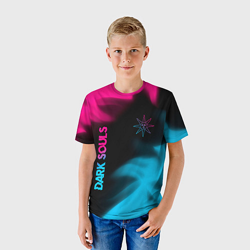Детская футболка Dark Souls - neon gradient: надпись, символ / 3D-принт – фото 3