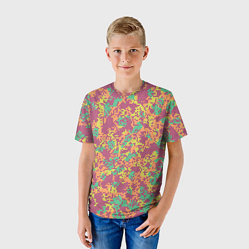 Детская футболка Цифровой камуфляж - сиренево-зеленый / 3D-принт – фото 3
