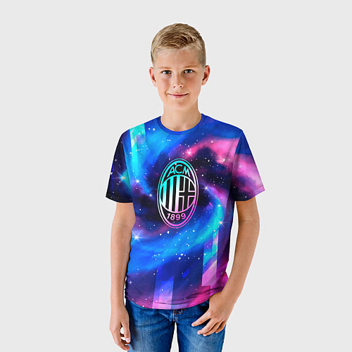 Детская футболка AC Milan неоновый космос / 3D-принт – фото 3