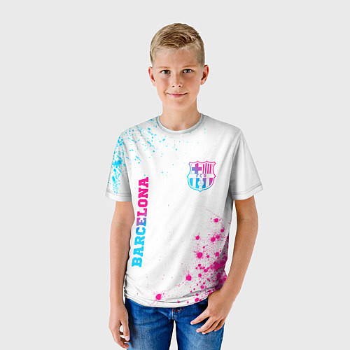 Детская футболка Barcelona neon gradient style: надпись, символ / 3D-принт – фото 3