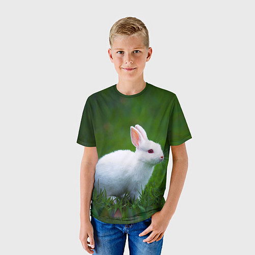 Детская футболка Кролик на фоне травы / 3D-принт – фото 3