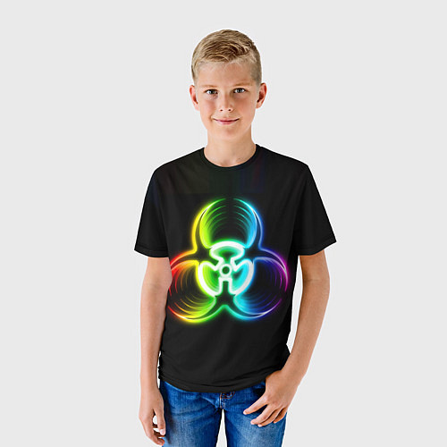 Детская футболка Biohazard - неоновый знак / 3D-принт – фото 3
