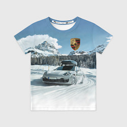 Футболка детская Porsche on a mountain winter road, цвет: 3D-принт