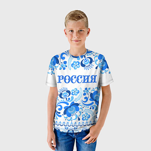 Детская футболка РОССИЯ голубой узор / 3D-принт – фото 3