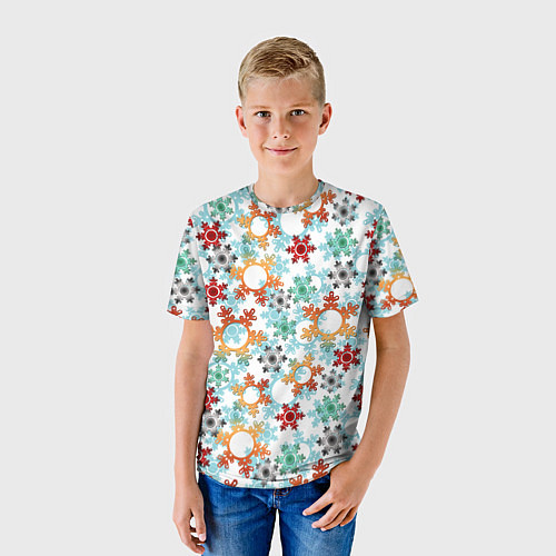 Детская футболка Новогодний декор бумажные разноцветные снежинки / 3D-принт – фото 3