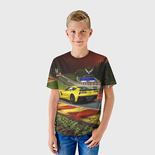 Детская футболка Chevrolet Corvette на гоночной трассе / 3D-принт – фото 3