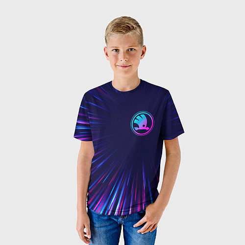 Детская футболка Skoda neon speed lines / 3D-принт – фото 3