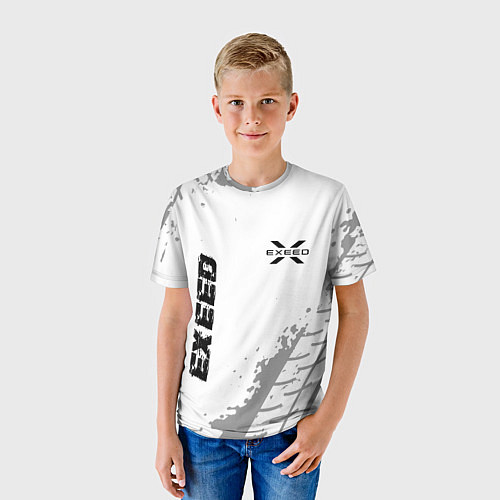 Детская футболка Exeed speed на светлом фоне со следами шин: надпис / 3D-принт – фото 3