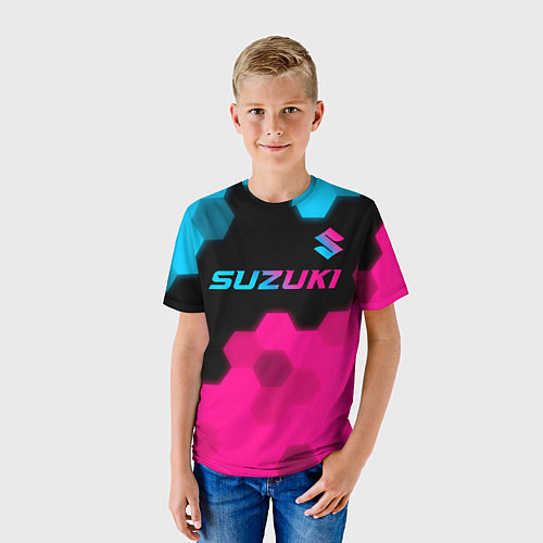 Детская футболка Suzuki - neon gradient: символ сверху / 3D-принт – фото 3