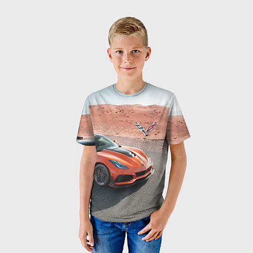 Детская футболка Chevrolet Corvette - Motorsport - Desert / 3D-принт – фото 3