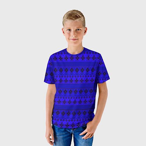 Детская футболка Скандинавский орнамент Синий кобальт / 3D-принт – фото 3