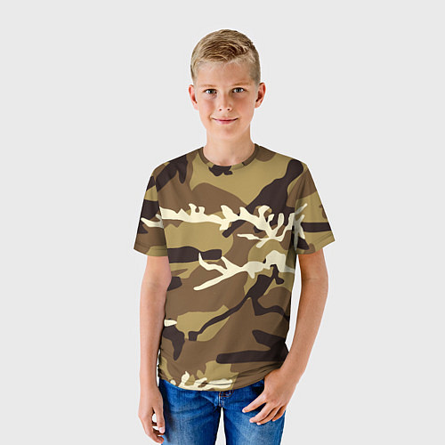 Детская футболка Камуфляж Woodland осень крупный / 3D-принт – фото 3