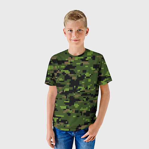 Детская футболка Камуфляж лесной пиксель / 3D-принт – фото 3