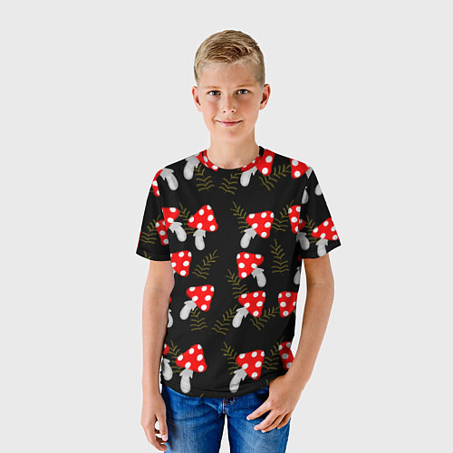 Детская футболка Мухоморы на черном фоне / 3D-принт – фото 3