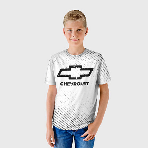 Детская футболка Chevrolet с потертостями на светлом фоне / 3D-принт – фото 3