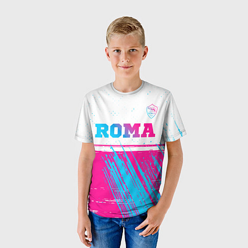 Детская футболка Roma neon gradient style: символ сверху / 3D-принт – фото 3