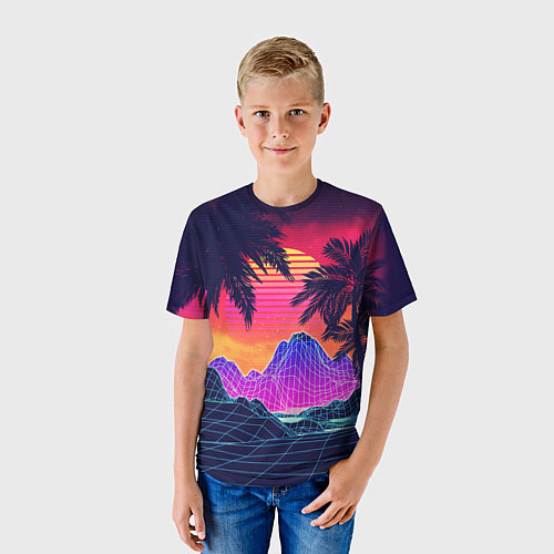 Детская футболка Тропический остров с пальмами ретро иллюстрация / 3D-принт – фото 3