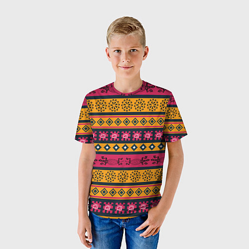 Детская футболка Африканские узоры ромбики и ящерицы / 3D-принт – фото 3