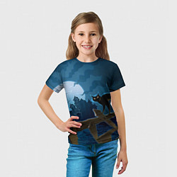 Футболка детская Хэллоуин - чёрный кот на заборе, цвет: 3D-принт — фото 2