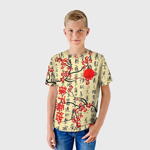 Детская футболка Иероглифы и сакура / 3D-принт – фото 3