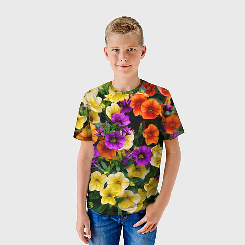 Детская футболка Разноцветная петуния / 3D-принт – фото 3