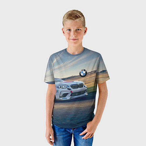 Детская футболка Мощная бэха на трассе / 3D-принт – фото 3
